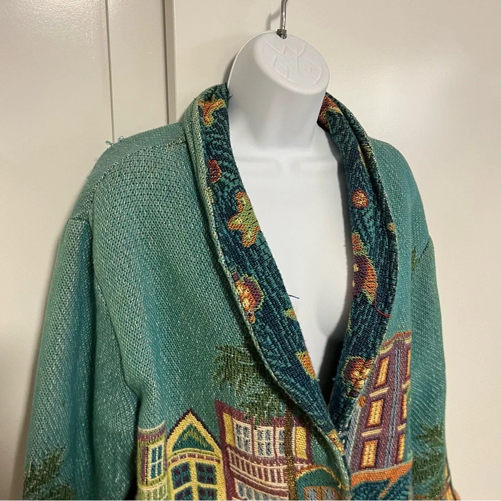 Vintage Sugar Street Weavers Tapestry Cardigan Cottage Water Size Large 100% - Picture 5 of 9